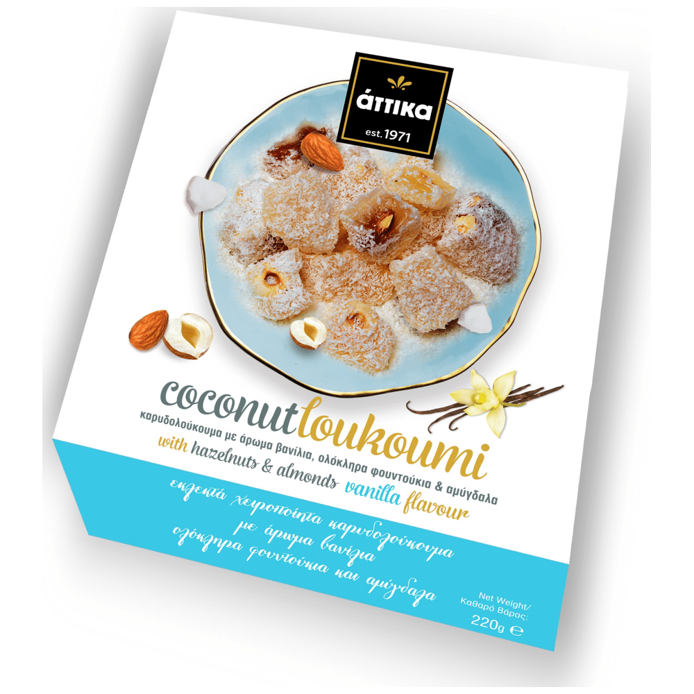 Attika Karydolukoumo Loukoumi (220g) von Karydolukoumo bei Araxxon - Hochwertiges griechisches Produkt. Attika Karydolukoumo Loukoumi (220g) από Karydolukoumo στο Araxxon - Αυθεντικό ελληνικό προϊόν.